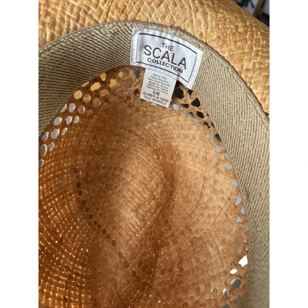 Authentic SCALA Braided Natural‎ Summer Hat with Trim S/M